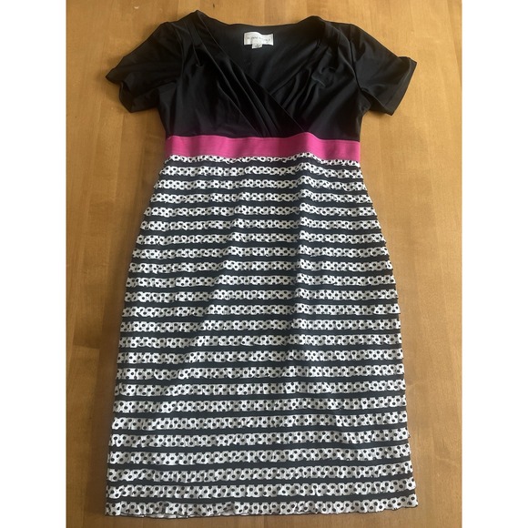 Ronni Nicole Dresses & Skirts - Ronni Nicole Women's Empire Waist Dress Short Sleeve B&W Sz 8 Ruffle Polka Dot